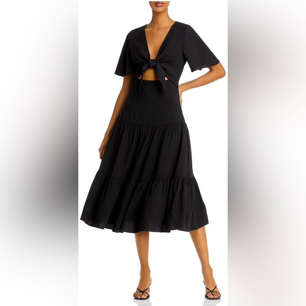 Lani The Label Tie-Front Black Ruffled Midi Dress - Size S